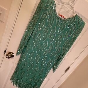 Vintage Scarlet Rage sequined green evening dress. Medium.